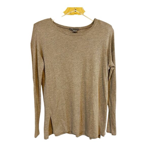 Vince Mottled Greinge LS T-Shirt Top Shoulder Pads Sz M Pima Cotton Modal J23 - Picture 1 of 6
